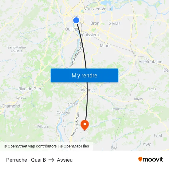 Perrache - Quai B to Assieu map
