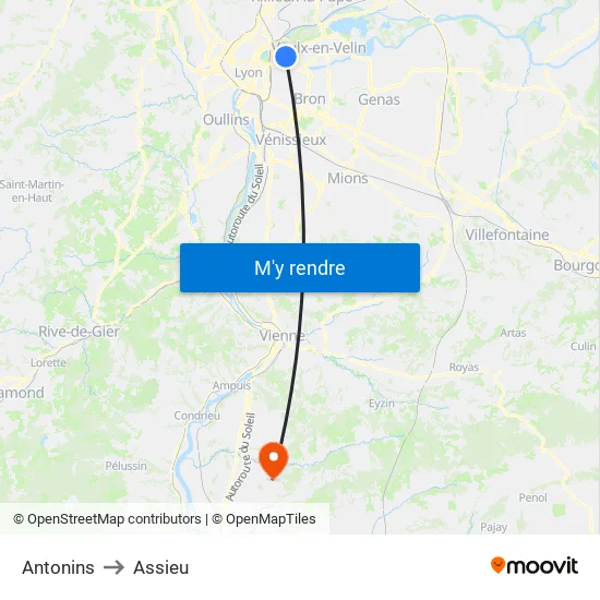 Antonins to Assieu map