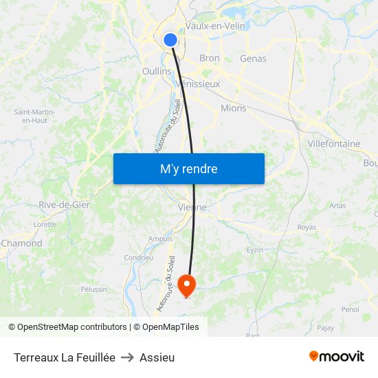 Terreaux La Feuillée to Assieu map