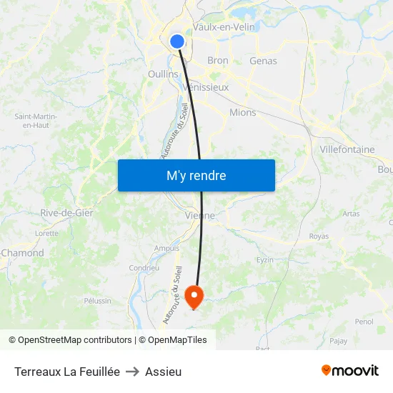 Terreaux La Feuillée to Assieu map