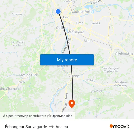 Échangeur Sauvegarde to Assieu map