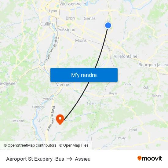 Aéroport St Exupéry -Bus to Assieu map