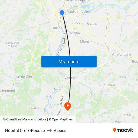 Hôpital Croix-Rousse to Assieu map