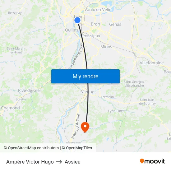 Ampère Victor Hugo to Assieu map