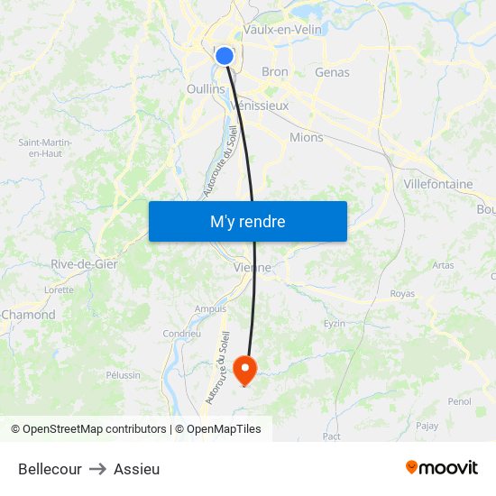 Bellecour to Assieu map