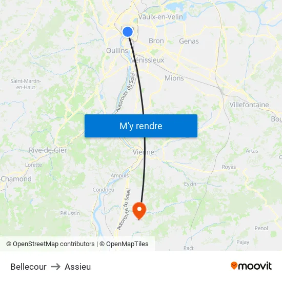 Bellecour to Assieu map
