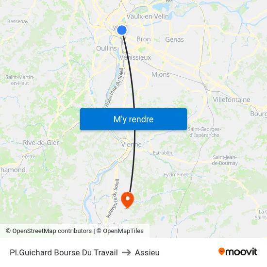 Pl.Guichard Bourse Du Travail to Assieu map