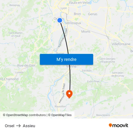 Orsel to Assieu map