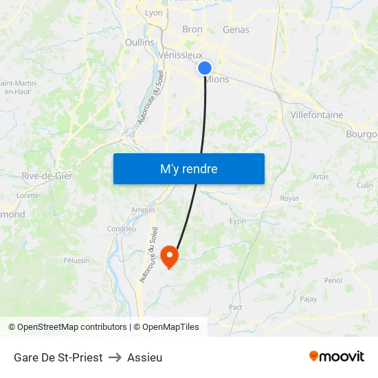 Gare De St-Priest to Assieu map