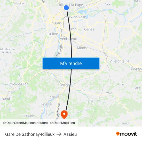 Gare De Sathonay-Rillieux to Assieu map