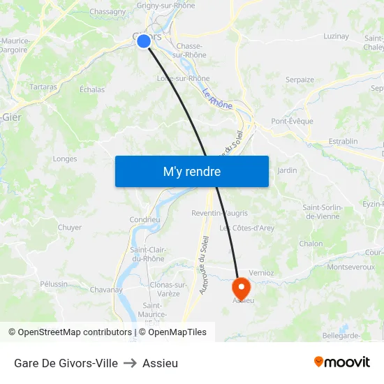 Gare De Givors-Ville to Assieu map
