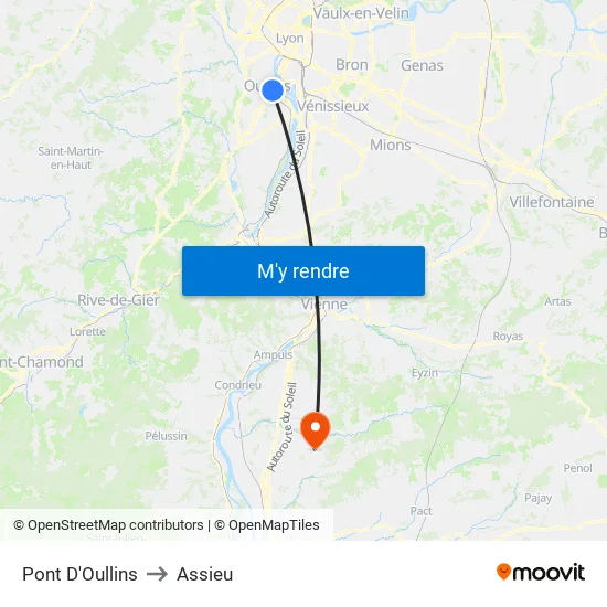 Pont D'Oullins to Assieu map