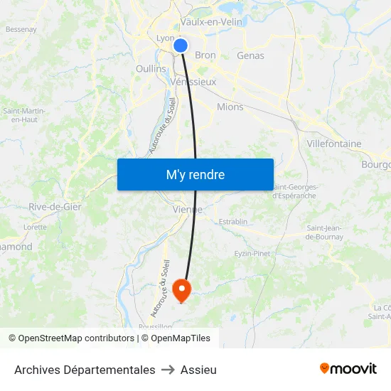 Archives Départementales to Assieu map