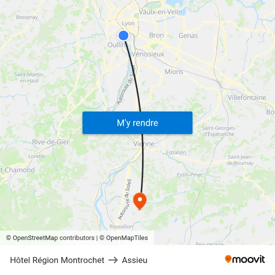 Hôtel Région Montrochet to Assieu map