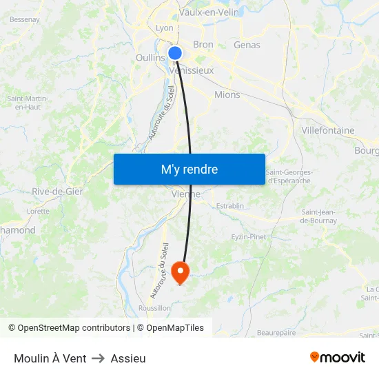 Moulin À Vent to Assieu map