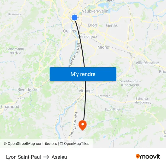 Lyon Saint-Paul to Assieu map