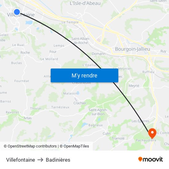 Villefontaine to Badinières map