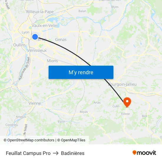 Feuillat Campus Pro to Badinières map