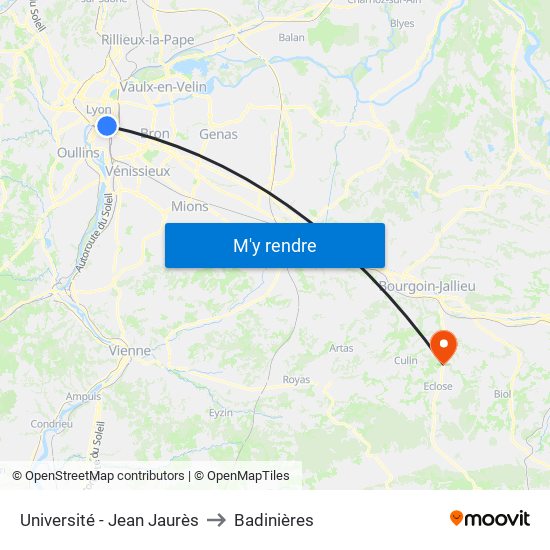 Université - Jean Jaurès to Badinières map