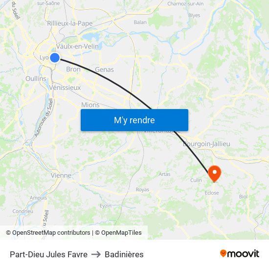 Part-Dieu Jules Favre to Badinières map