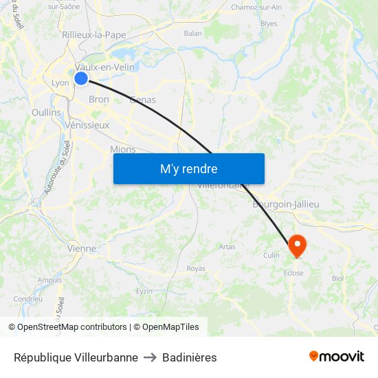 République Villeurbanne to Badinières map