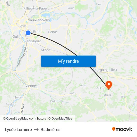 Lycée Lumière to Badinières map