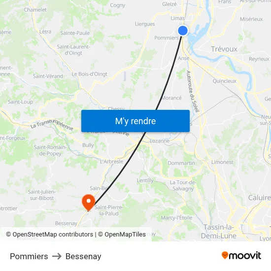 Pommiers to Bessenay map