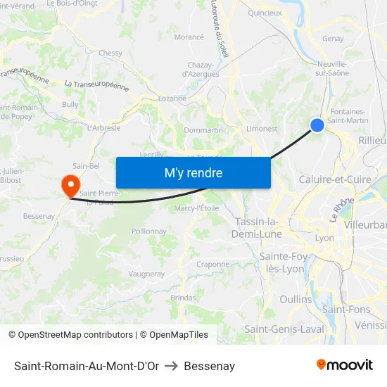 Saint-Romain-Au-Mont-D'Or to Bessenay map