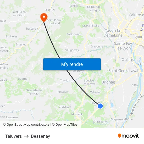 Taluyers to Bessenay map