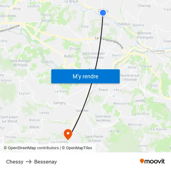 Chessy to Bessenay map