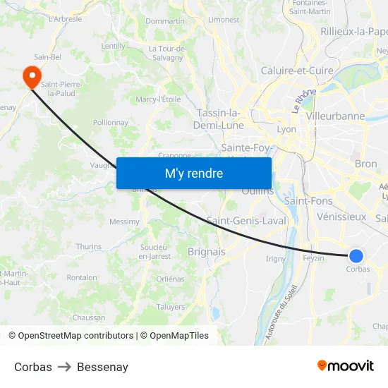 Corbas to Bessenay map