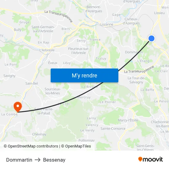 Dommartin to Bessenay map