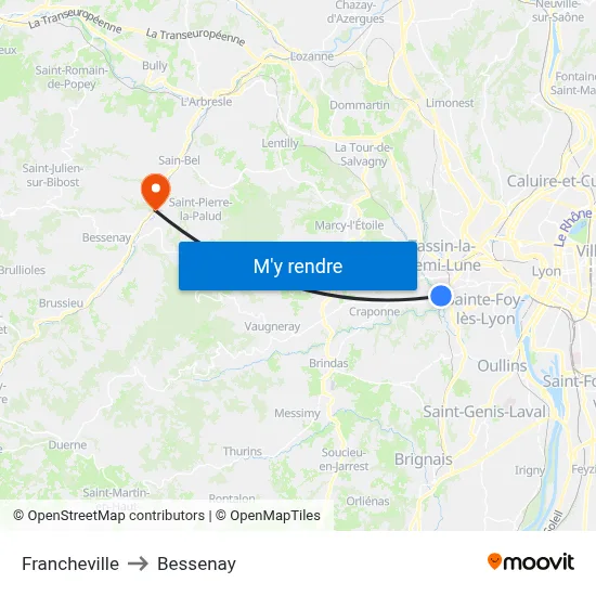 Francheville to Bessenay map