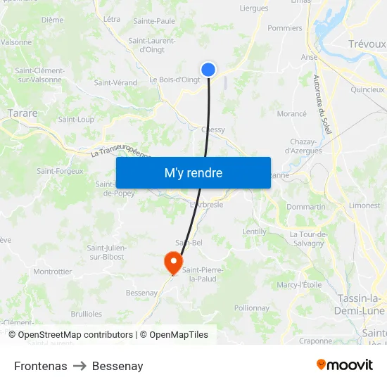 Frontenas to Bessenay map
