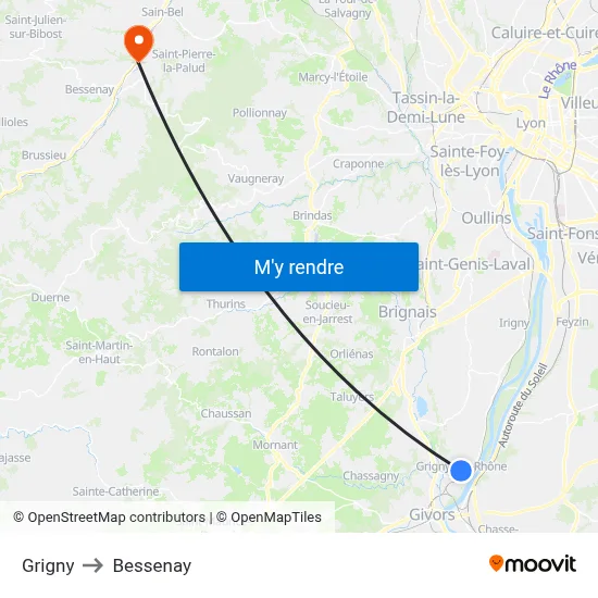 Grigny to Bessenay map