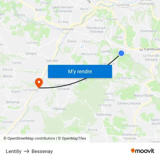 Lentilly to Bessenay map