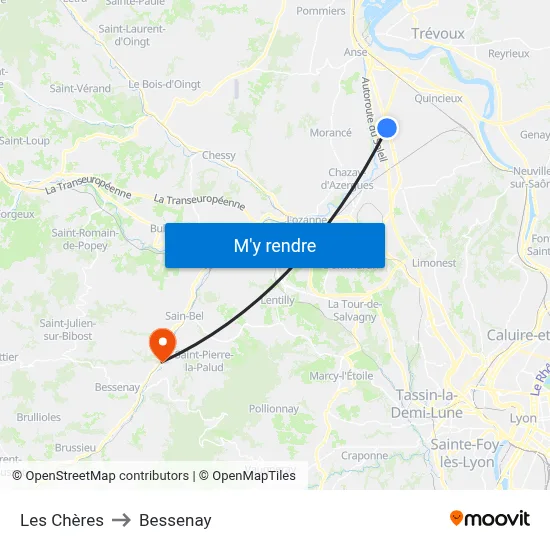 Les Chères to Bessenay map
