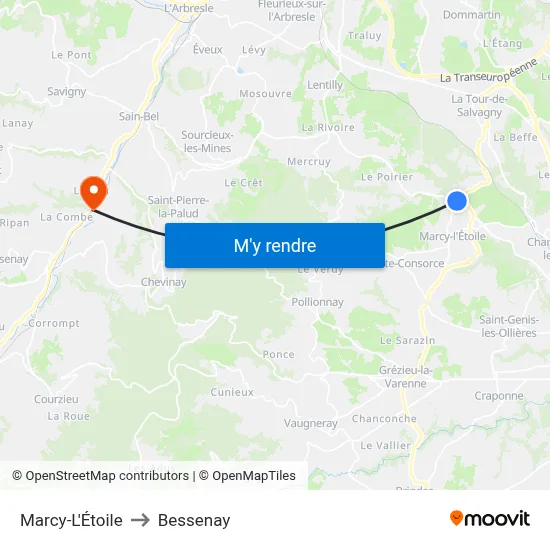 Marcy-L'Étoile to Bessenay map