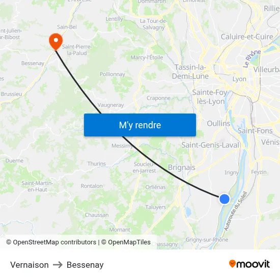 Vernaison to Bessenay map