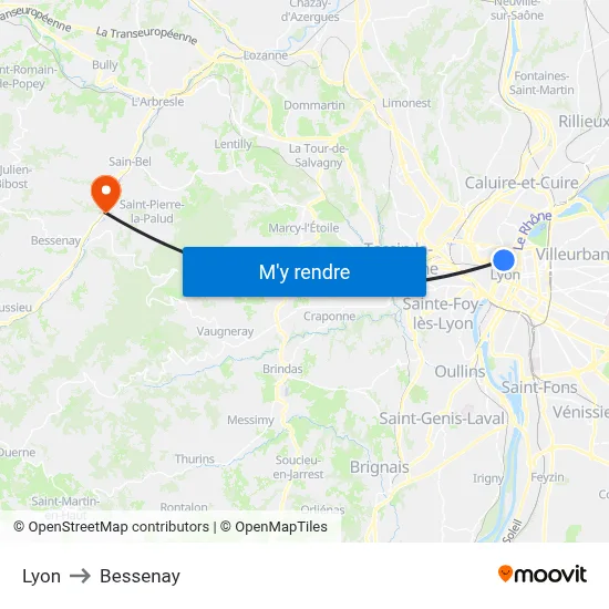 Lyon to Bessenay map