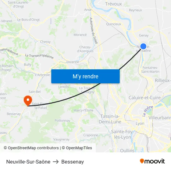 Neuville-Sur-Saône to Bessenay map
