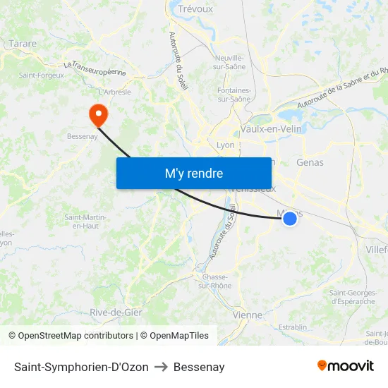 Saint-Symphorien-D'Ozon to Bessenay map