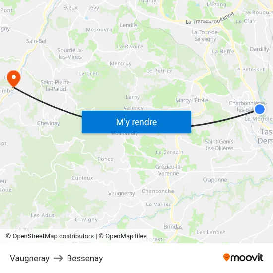 Vaugneray to Bessenay map