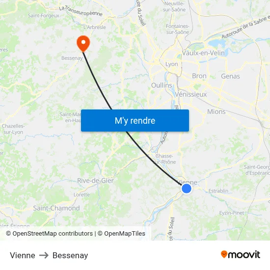 Vienne to Bessenay map