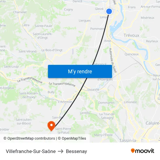 Villefranche-Sur-Saône to Bessenay map