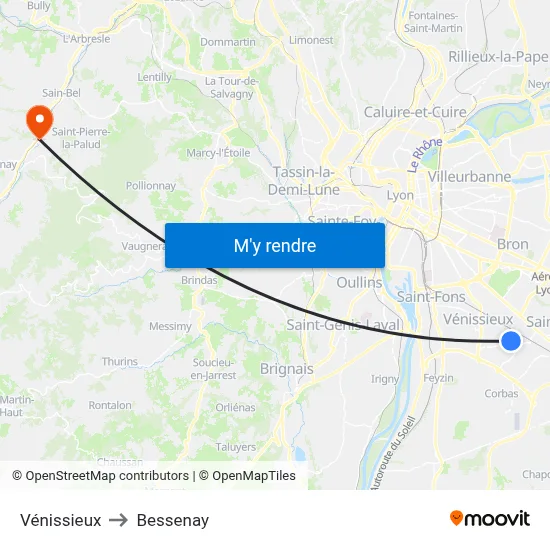 Vénissieux to Bessenay map