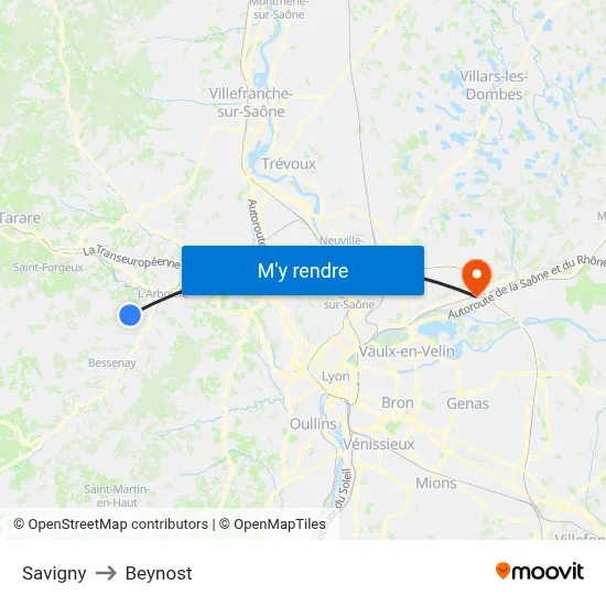 Savigny to Beynost map