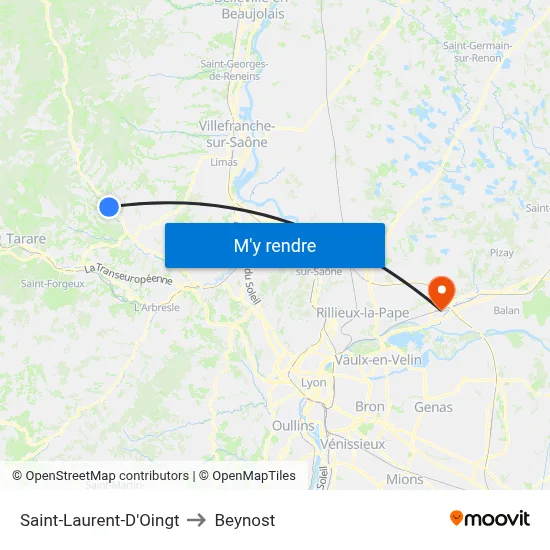 Saint-Laurent-D'Oingt to Beynost map