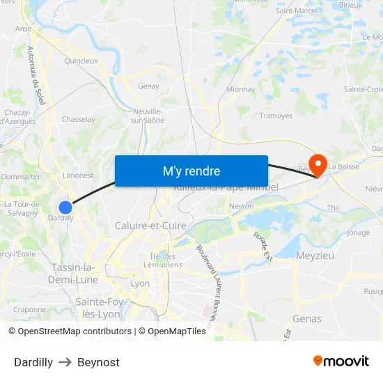 Dardilly to Beynost map