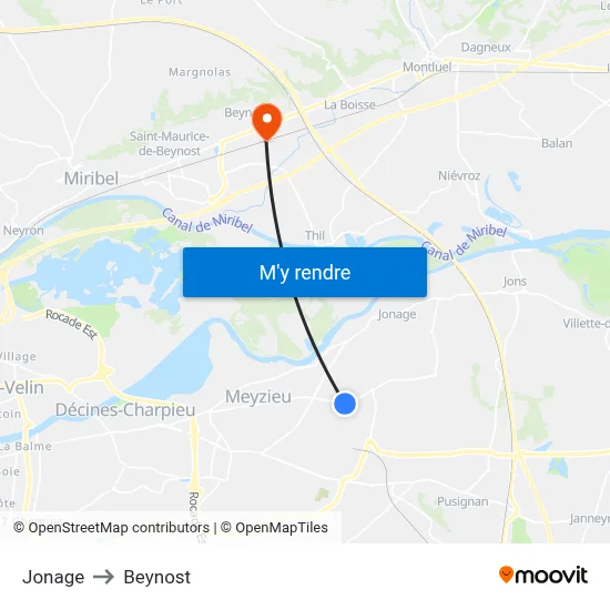 Jonage to Beynost map